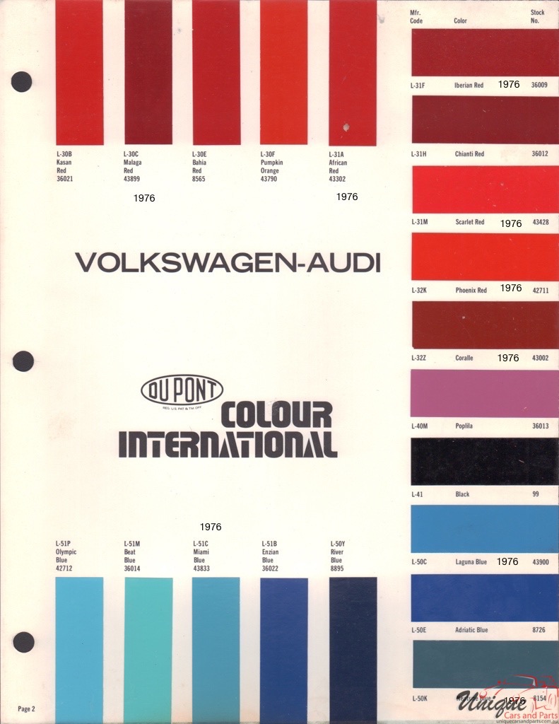 1976 Volkswagen International Paint Charts DuPont 2